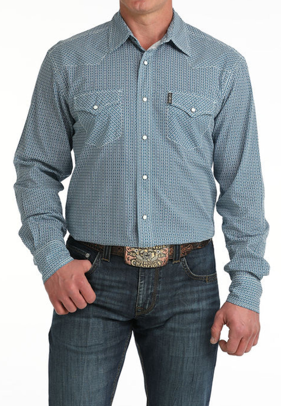 Cinch Men's Teal Print Modern Fit Snap Western Shirt