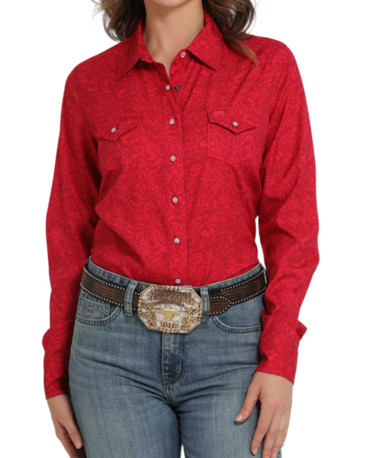 Cinch Womens Floral Print Snap Pink