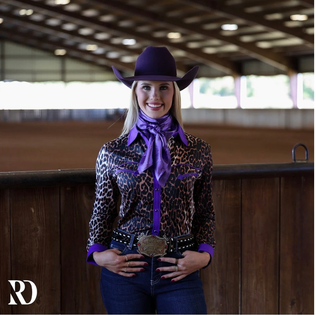 RD Women's Purple Leopard Performance Rodeo Shirt