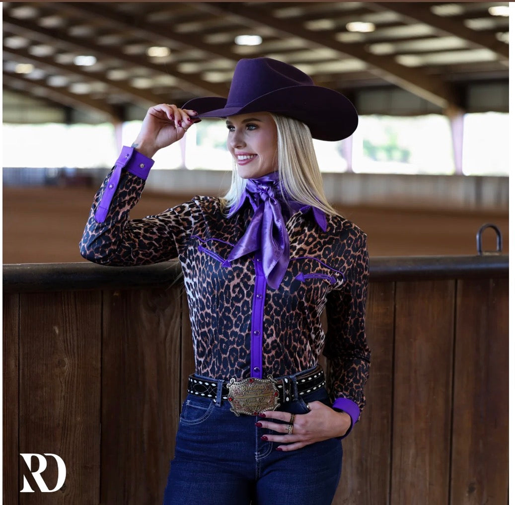 RD Women's Purple Leopard Performance Rodeo Shirt