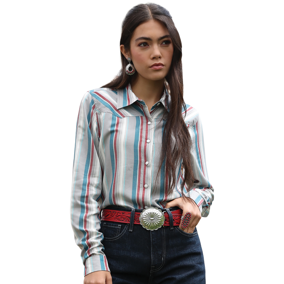 Cruel Womens Striped Long Sleeve Western Shirt
