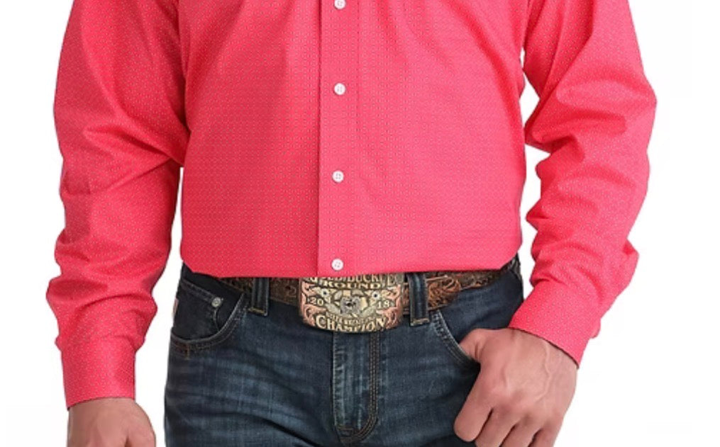 Cinch Men's Hot Pink Long Sleeve Shirt