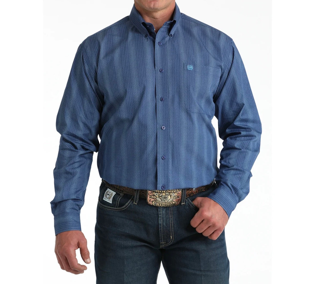 Cinch Men's Blue Geo Stripe Button Down Shirt