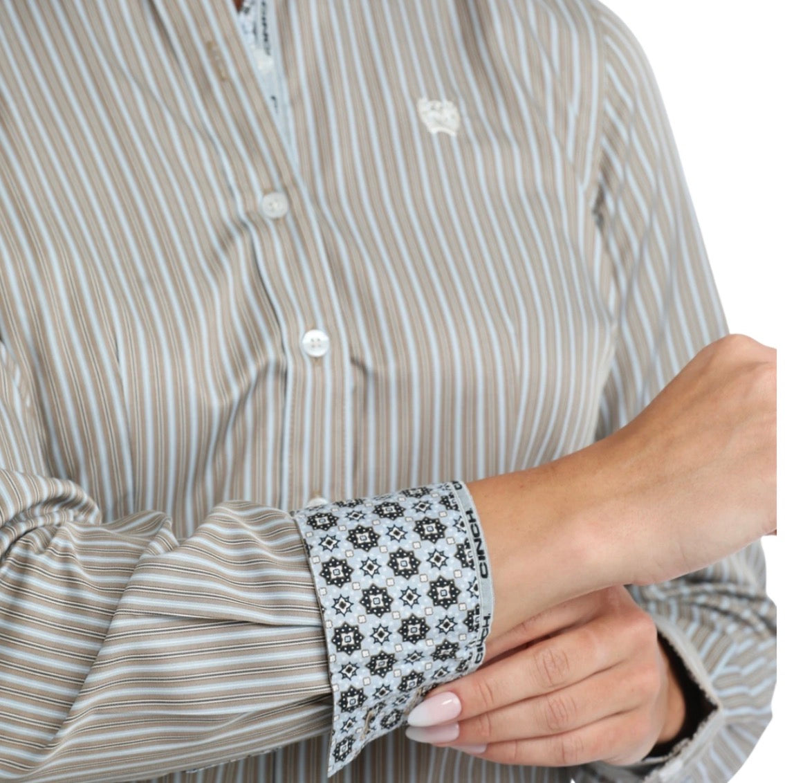 Cinch Tencel Blue/Brown Stripe LS Shirt