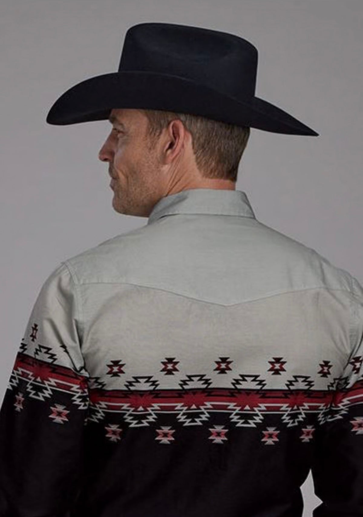 Roper Black/Grey Men's Collared Aztec Longsleeve Snap