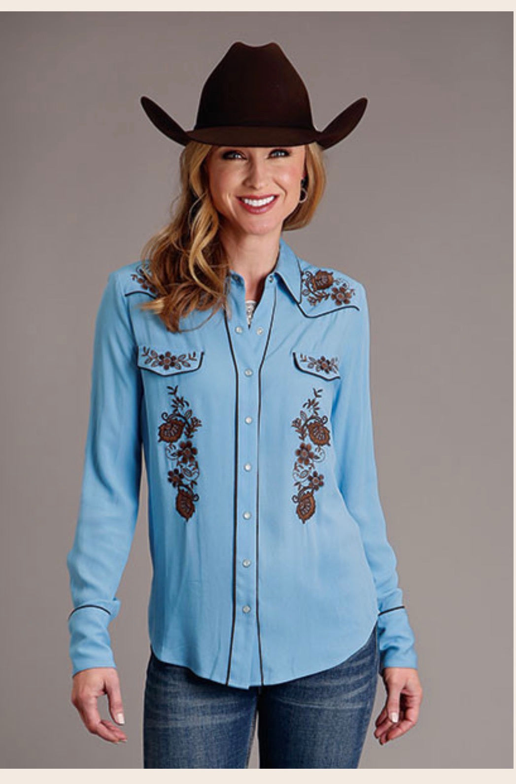 Stetson Womens Western Long Sleeve Shirt LT BLUE RAYON