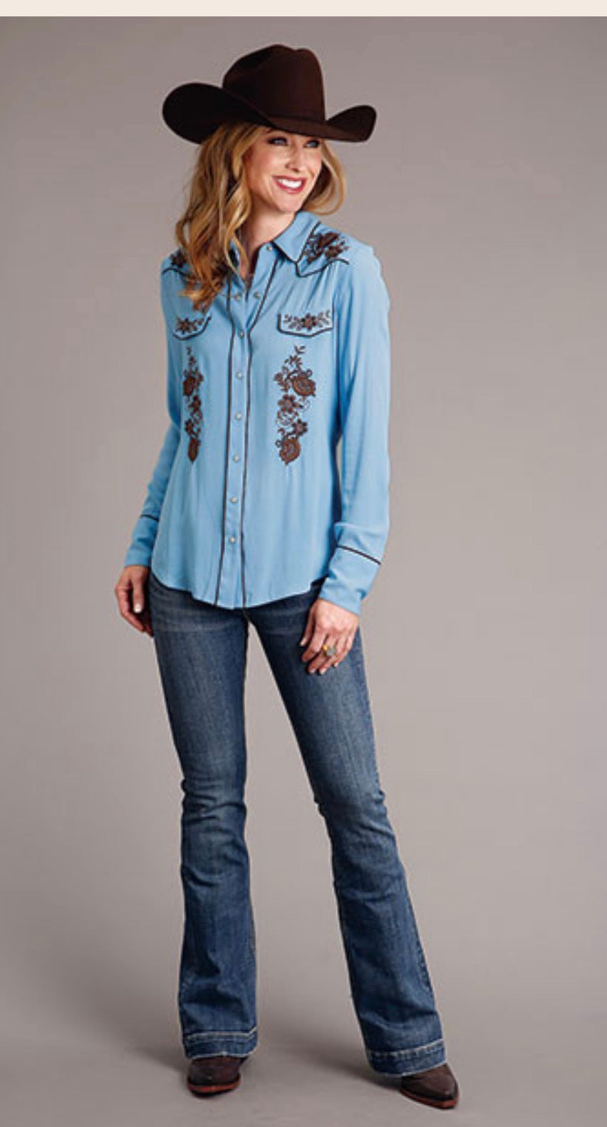 Stetson Womens Western Long Sleeve Shirt LT BLUE RAYON