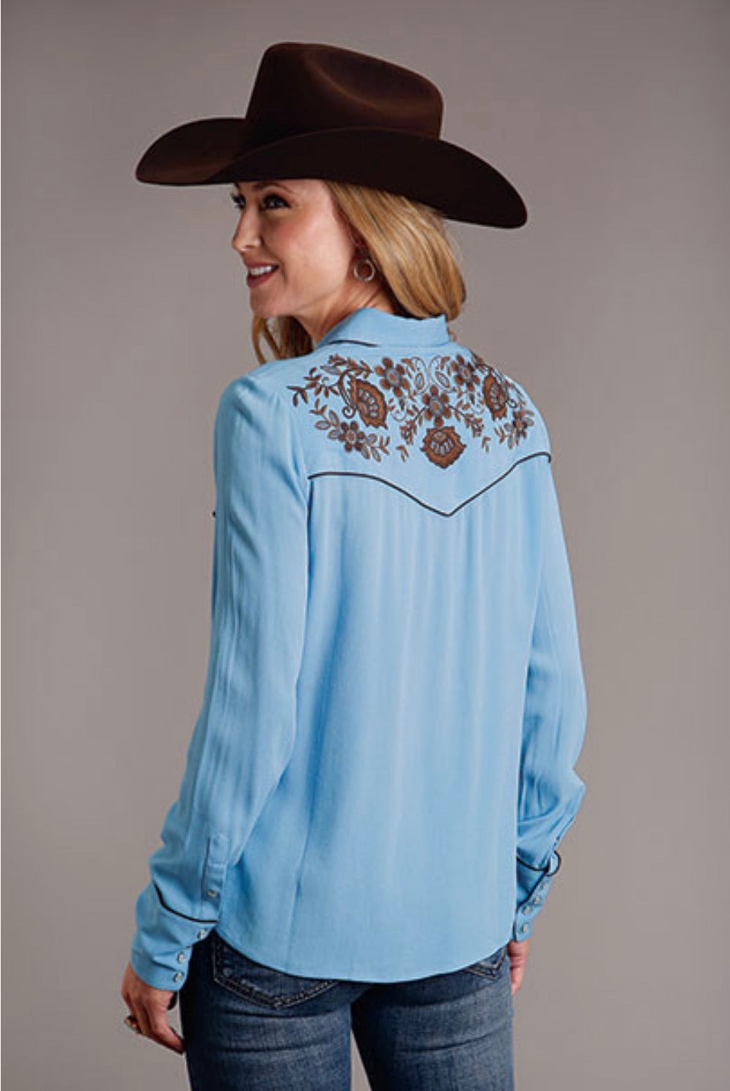 Stetson Womens Western Long Sleeve Shirt LT BLUE RAYON