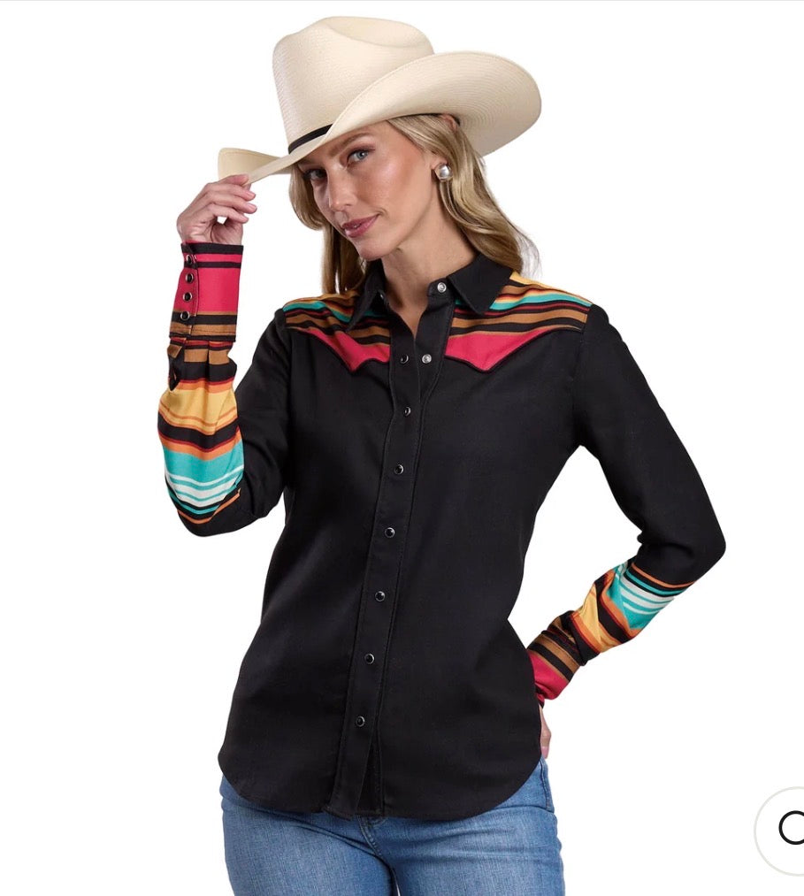 Womens L/S Stetson Stripe Boarder Collar