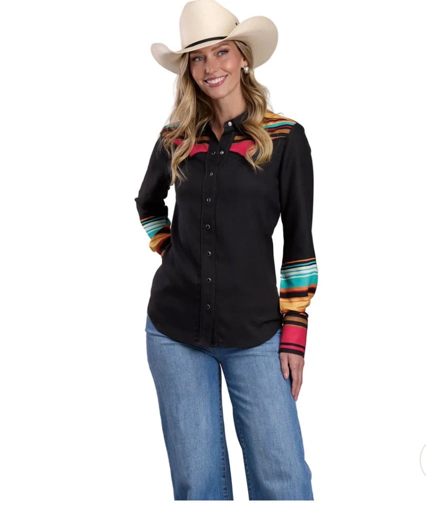 Womens L/S Stetson Stripe Boarder Collar
