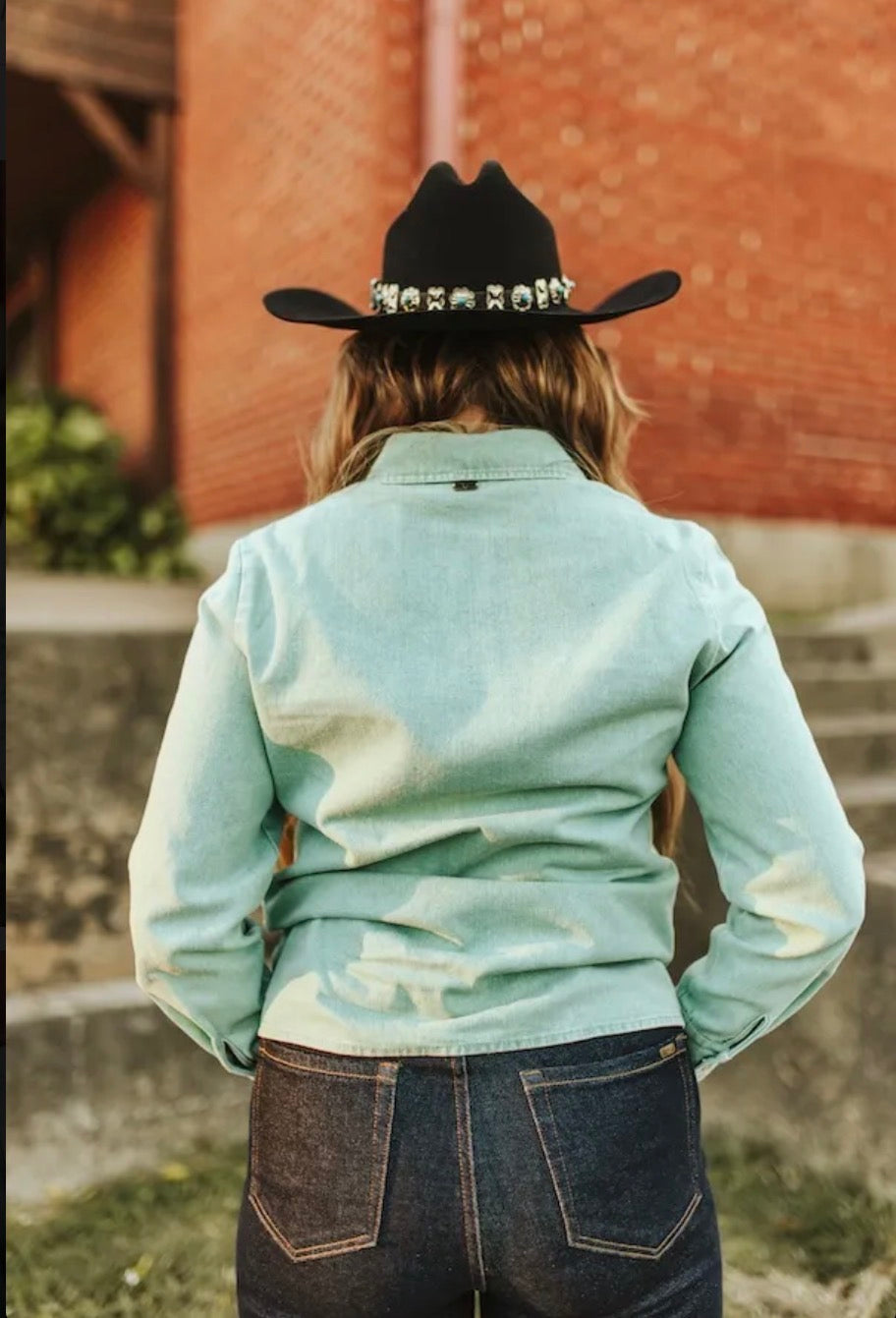 Mint Mineral Wash Button Down Shirt