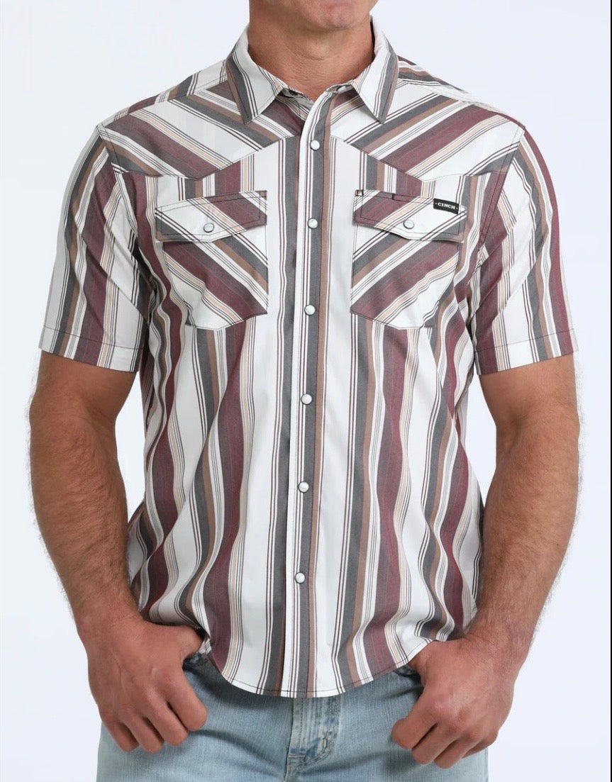 Men's Stripe White Camp Shirt