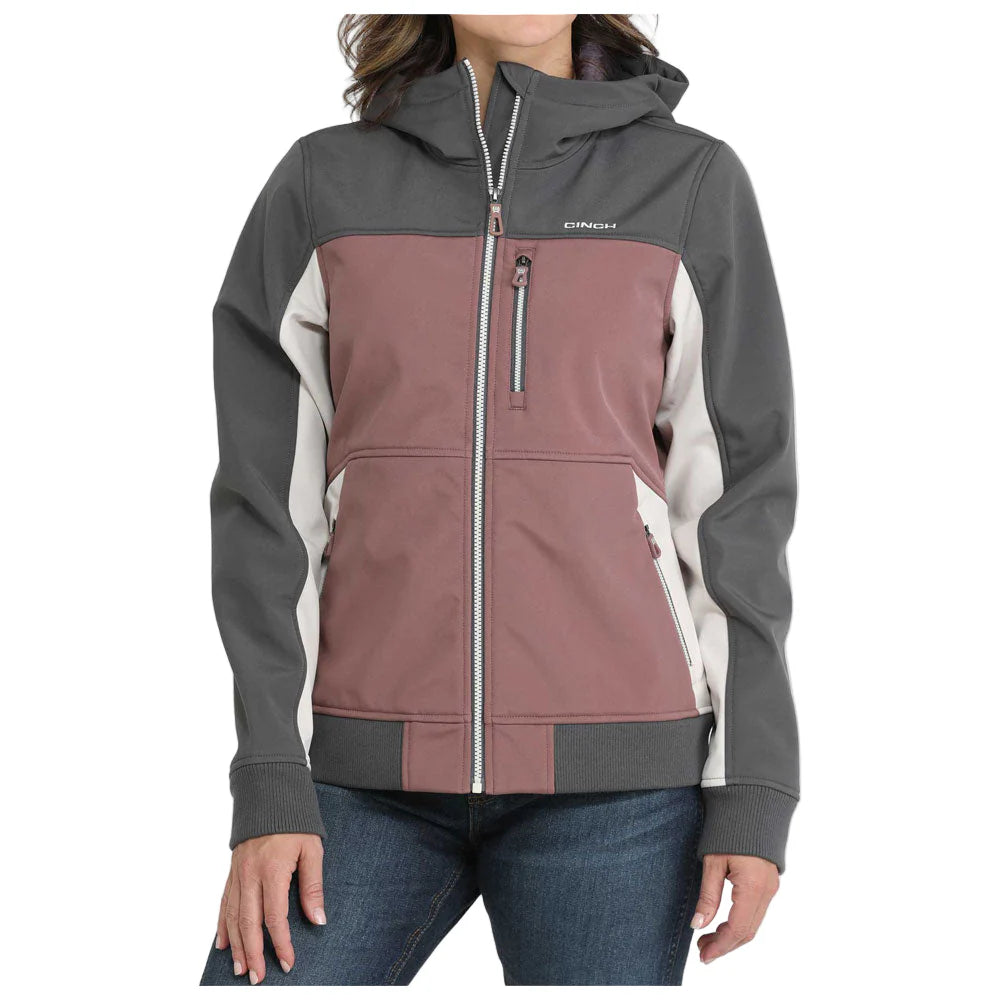 MAJ9844003 Cinch Women's Color Block Bonded Hoodie - Grey, Mauve & White