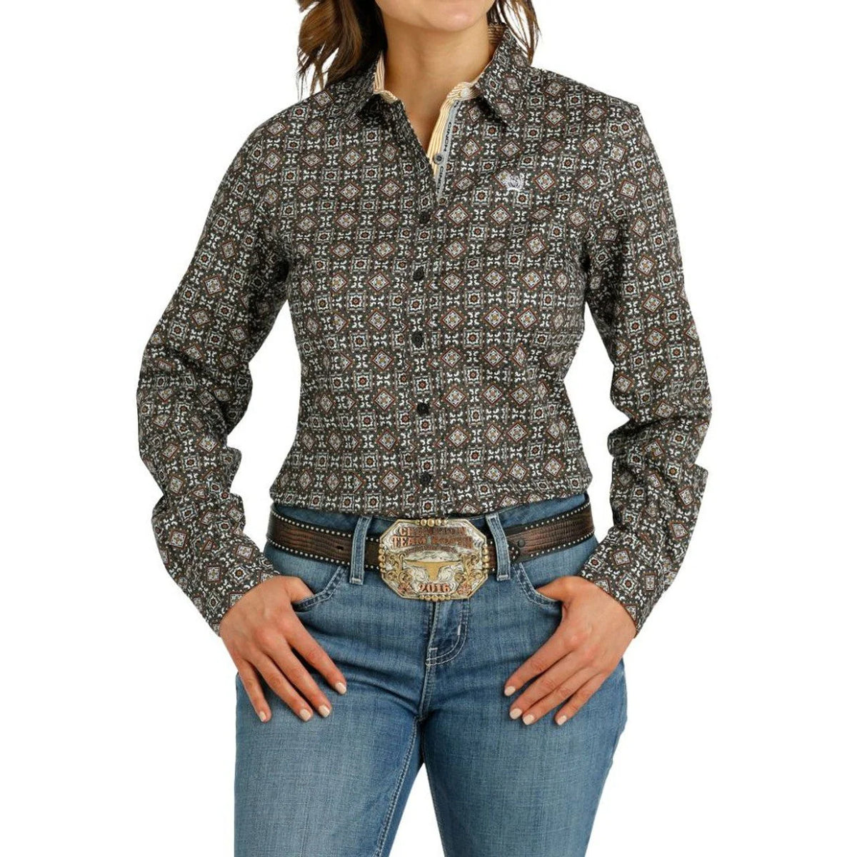 Cinch Ladies Grey Medallion Button Down