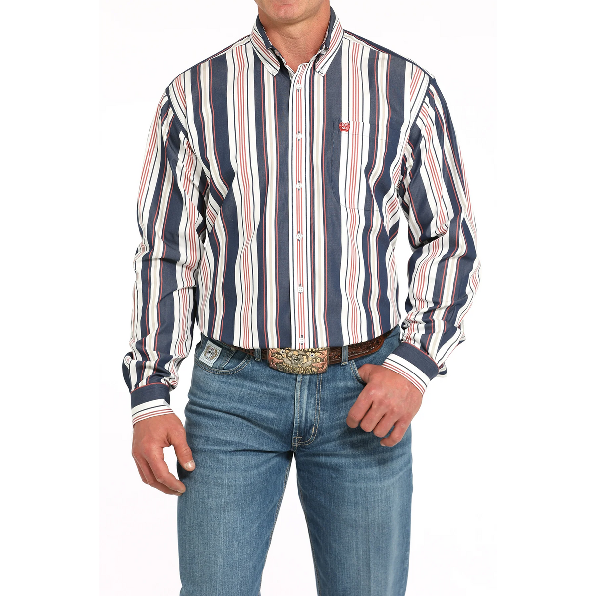 Cinch Mens L/S Stripe Navy