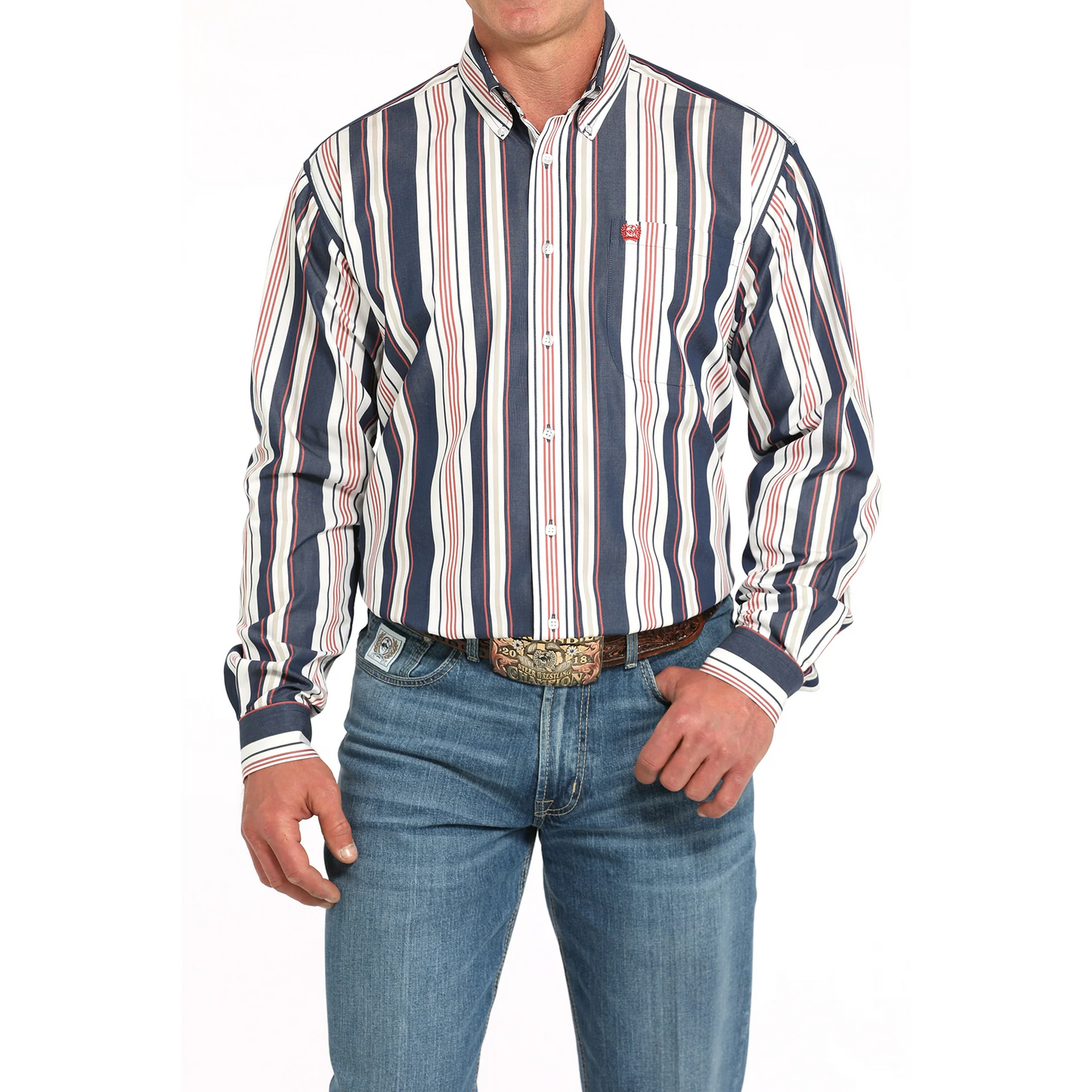 Cinch Mens L/S Stripe Navy