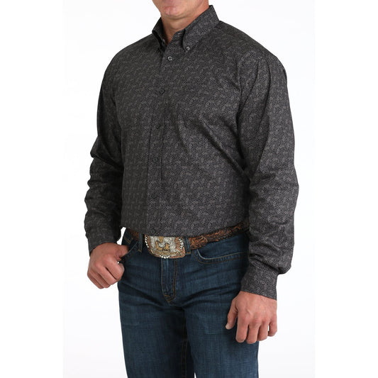 CINCH MENS BLACK FLORAL BUTTON DOWN