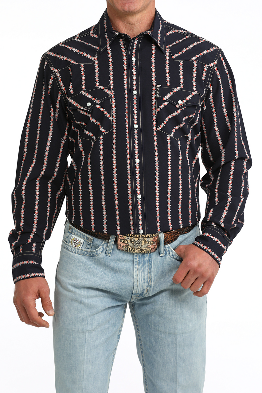 CINCH NAVY WESTERN MODERN PRINT - MENS SHIRT