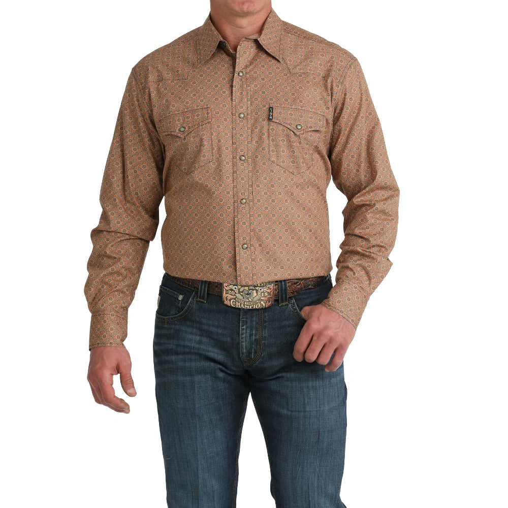 Cinch Men's Modern Print Orange Long Sleeve Shirt