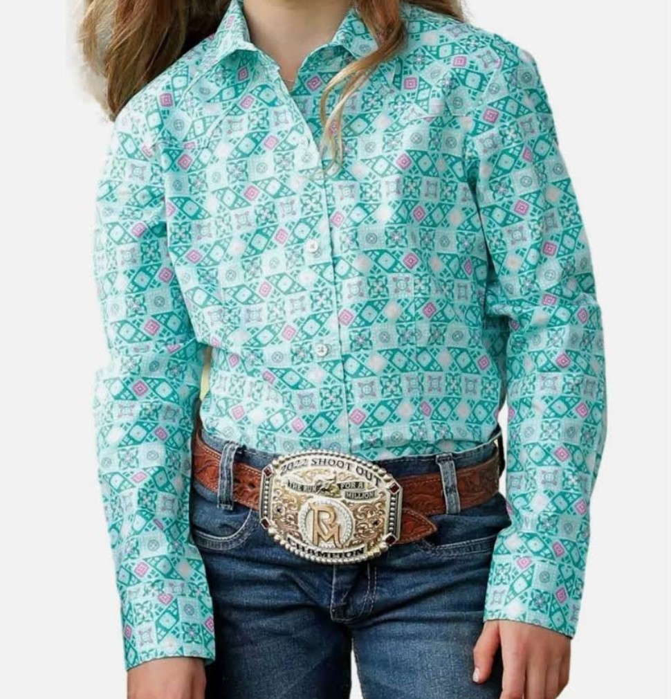 Cruel Girls Turquoise Print Button Up