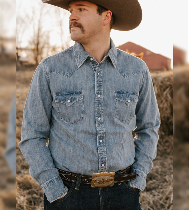 Montana Co Mens Denin Pearl Snap