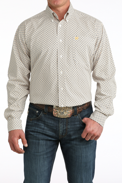 CINCH WHITE GEOMETRIC PRINT - MENS SHIRT