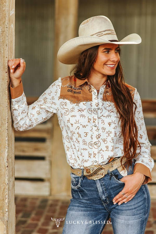 Brown Branded Printed Shirt W Embroidery & Studded Yoke