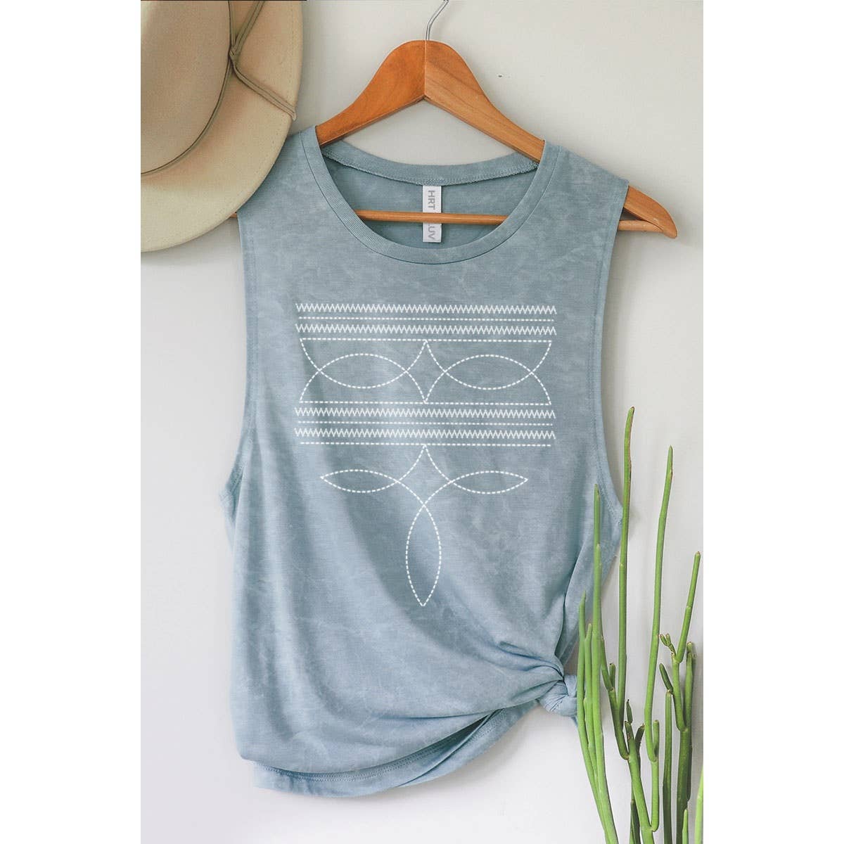 COWBOY BOOTS TOE STITCHED MINERAL GRAPHIC TANK TOP