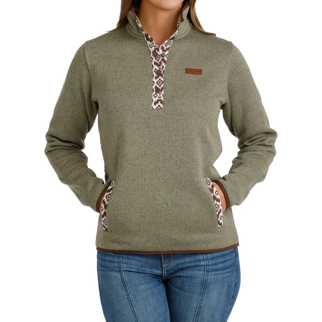 Cinch Ladies Olive Aztec Fleece Pullover