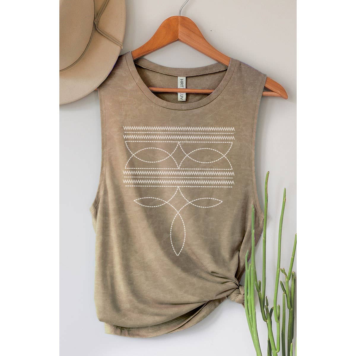 COWBOY BOOTS TOE STITCHED MINERAL GRAPHIC TANK TOP