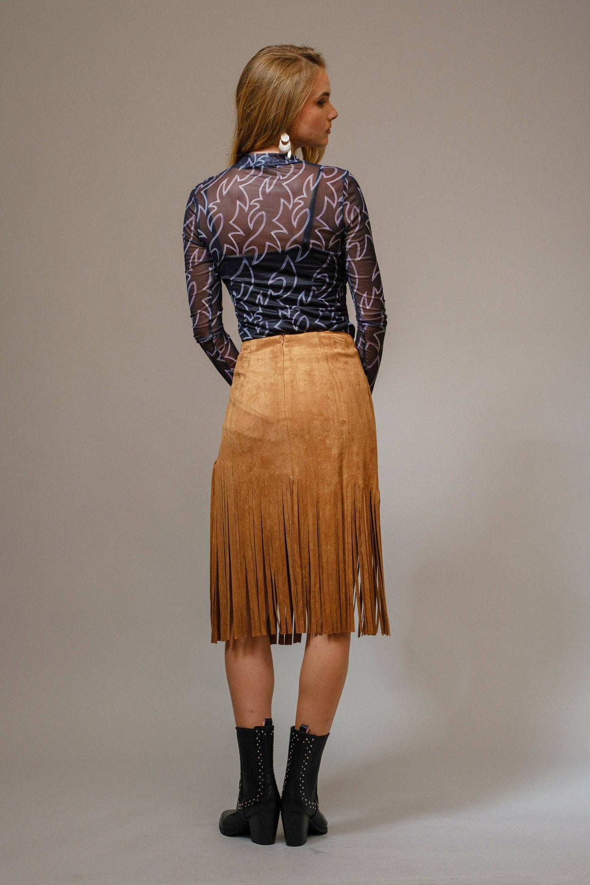 36349T - Boots Stitch Throughout Mesh Mock Neck Fitted Top