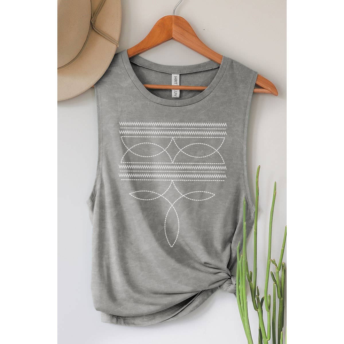 COWBOY BOOTS TOE STITCHED MINERAL GRAPHIC TANK TOP