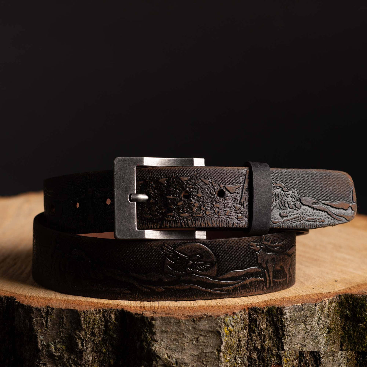The Wildlife Belt - Cognac Embossed Full Grain Leather Belt