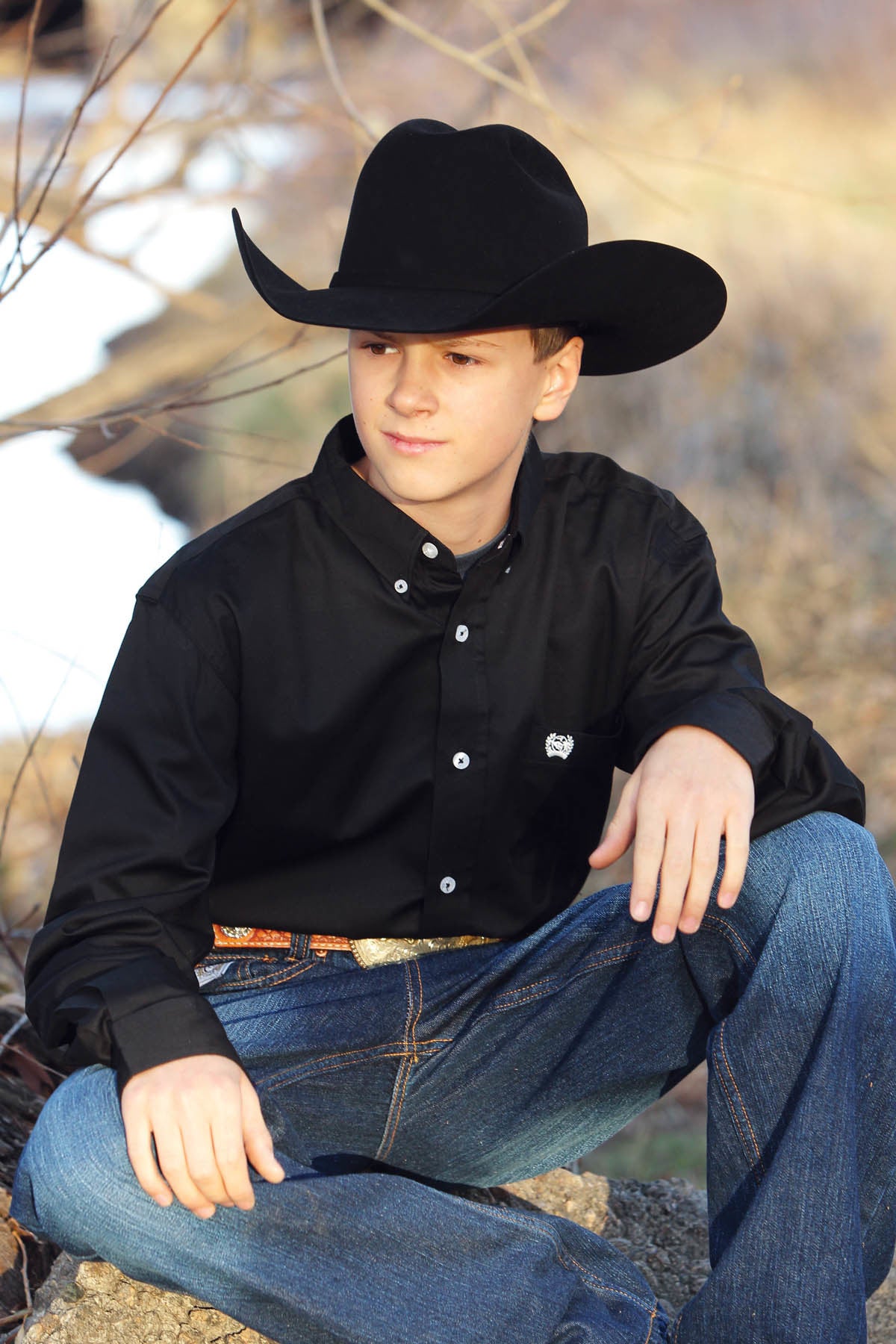 Cinch Boys Black Button Up Solid
