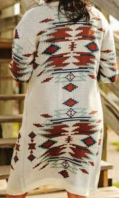 Womens Ivory Aztec Knit Long Sleeve Button Down Duster