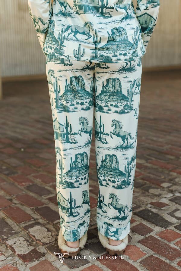 Cream Jade Western Printed Button Down Pants Set