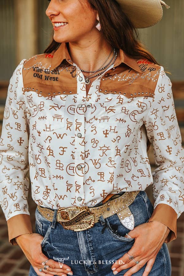 Brown Branded Printed Shirt W Embroidery & Studded Yoke