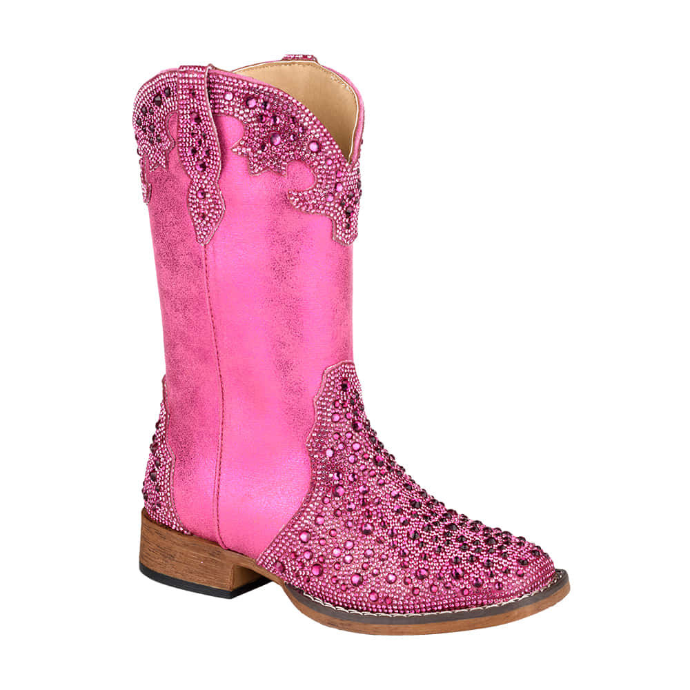 Roper Girl's Pink Starlit Crystal Crown Boots