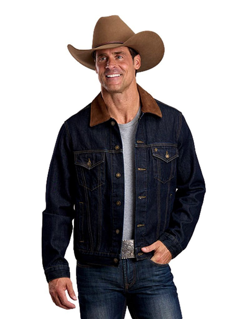 Stetson Jacket Mens Raw Denim/Brown Suede Collar
