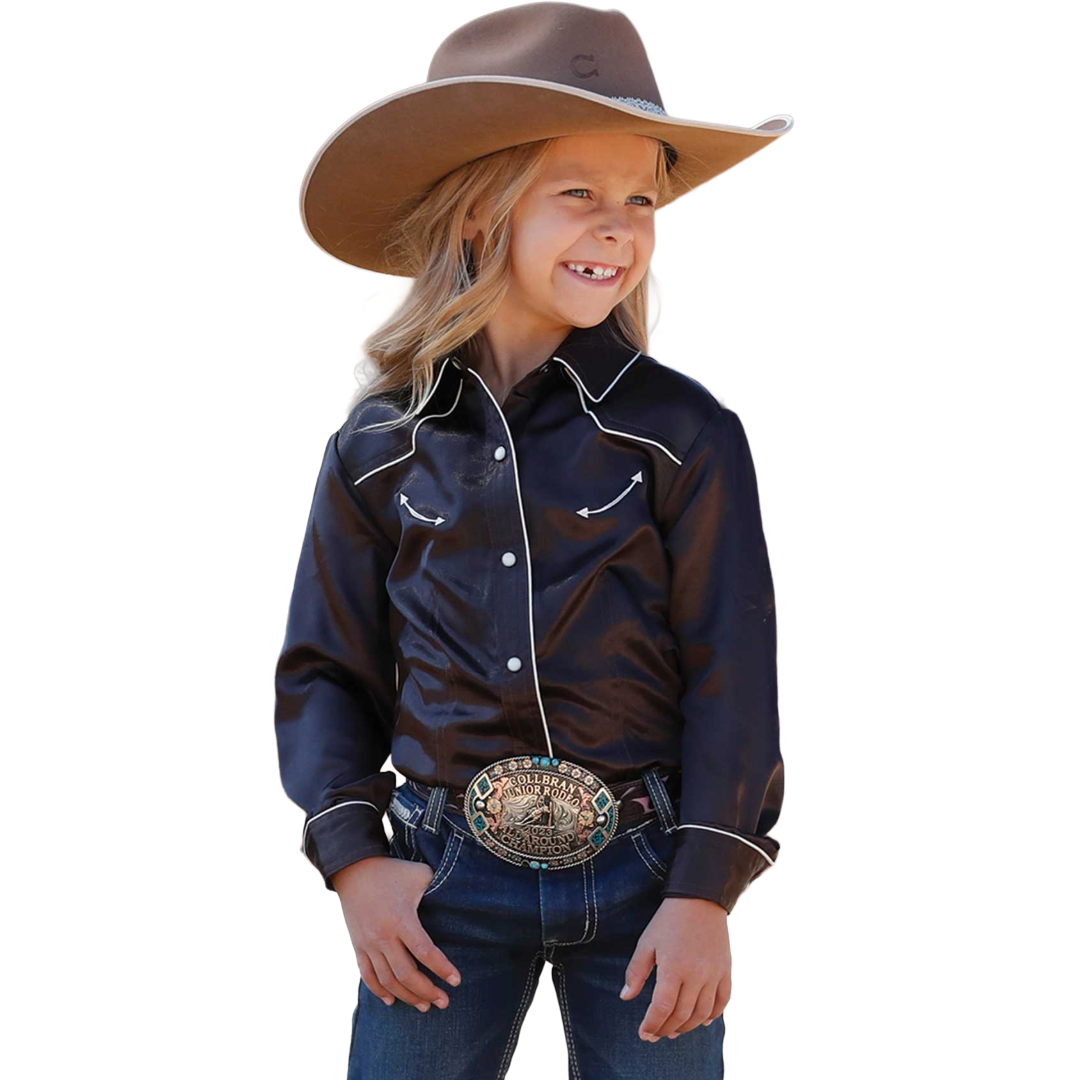 Cinch Youth Girl's Brown Western Satin Snap Shirt